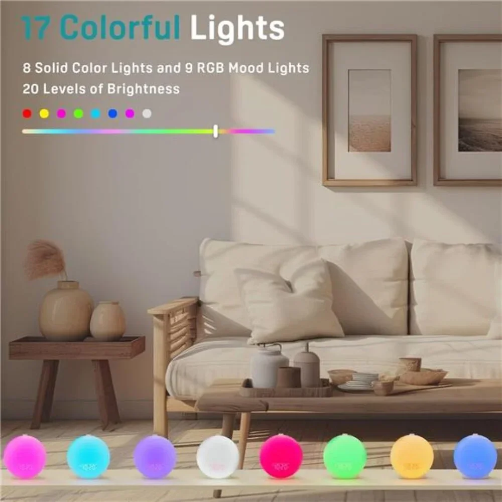 Sunrise Alarm Clock White Noise Sound Machine Bluetooth Night Light Bedroom Kids